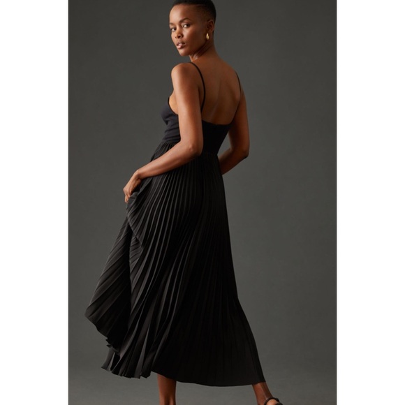 ANTHROPOLOGIE | $180 Sweetheart Bodice Pleated Midi Dress in Black, Size Small - Picture 11 of 12
